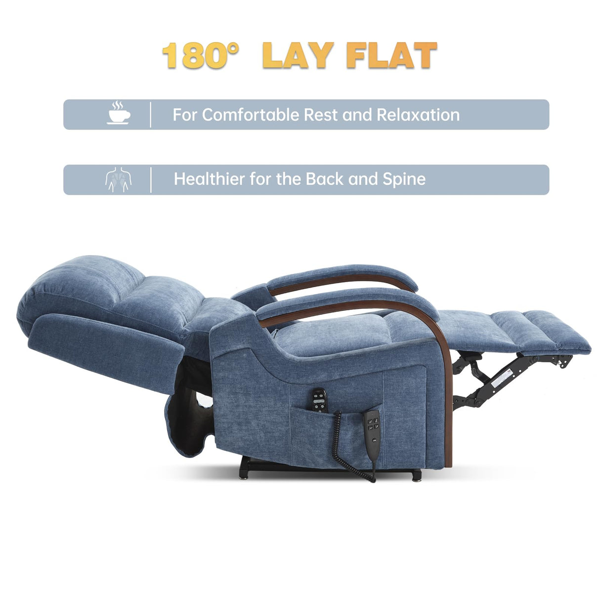 Trustyue Dual Motor Power Lift Recliner Chair, Lift Chair with Massage and Heat for Elderly, Lay Flat Recliner, Standing Assistance, Infinite Position Reclining, Living Room Chair, Chenille, Blue Trustyue