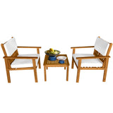PayLessHere 3 Pieces Acacia Wood Patio Bistro Set with Water Resistant Cushions and Coffee Table for Backyard Garden Patio Furniture Outdoor Table Chair Set Outdoor Wood Chat Chairs Set PayLessHere