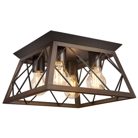 FadimiKoo Flush Mount Ceiling Light Fixtures for Kitchen Hallway, 4-Light Close to Ceiling Lighting, Industrial Farmhouse Square Cage Ceiling Lamp for Dining Room, Living Room, Bulb Not Included FadimiKoo