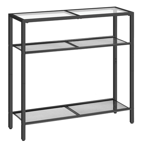 HOOBRO 29.5" Narrow Console Table, 3-Tier Tempered Glass Sofa Table, Small Side Table, Modern Entryway Table, for Entrance, Living Room, Foyer, Hallway Bedroom, Black BK21XG01G1 HOOBRO