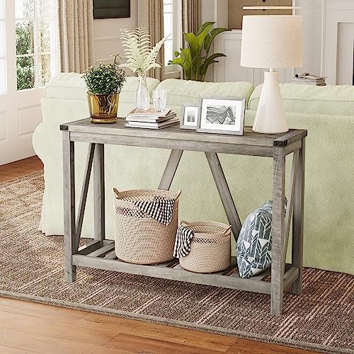 JOINHOM Entryway Table - Wood Console Table with Shelves, Farmhouse Sofa Table for Entryway, Living Room, Hallway, Grey - WoodArtSupply