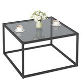 YMYNY Glass Coffee Table, Tempered Glass Square Coffee Tables with Metal Frame, Unique Modern Table for Living Room Home Office 26.77" x 26.77" x 15.75", Black Grey, UHCT001H YMYNY