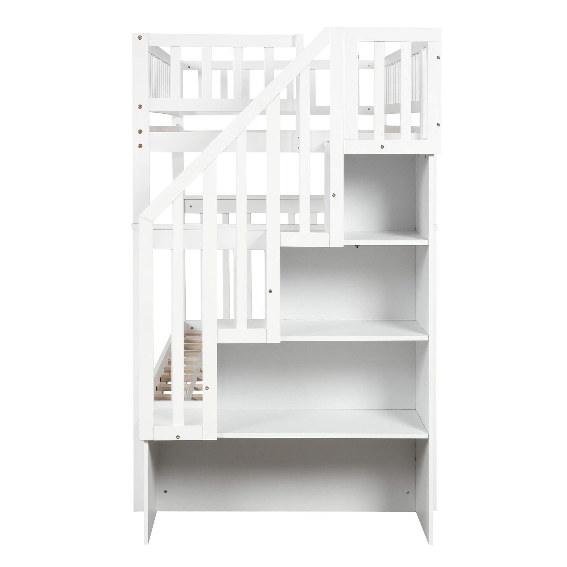 Elegant Twin Over Twin Bunk Bed with Stairs & Trundle - Harper & Bright Designs, White Solid Wood Frame - WoodArtSupply