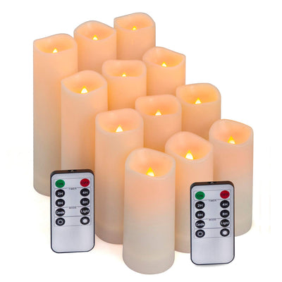 Aignis Flameless LED Candles Battery Operated with 10-Key Remote and Timer, Outdoor Indoor Waterproof for Home/Birthday/Wedding/Holiday Décor, Exquisite Set of 12 (D 2.2'' x H 4''/5''/6''/7'')