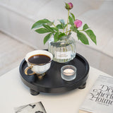 ROSE BLOOM Modern Wood Riser for Display, Farmhouse Pedestal Stand for Bathroom Counter, Kitchen Round Display Tray, Waterproof Organizer for Soap Home Decor (Black) ROSE BLOOM