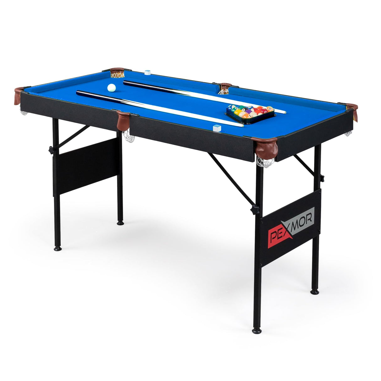 PEXMOR 55" Portable Folding Pool Table, Foldable Billiards Table for Kids and Adults, 4.5ft Pool Game Table with Cues, Ball, Rack, Brush, Chalk for Indoor & Outdoor PEXMOR