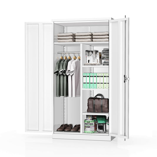 INTERGREAT Metal Storage Cabinet, 72" Armoire Wardrobe Closet with Doors, Storage Locker with Adjustable Shelves and Removable Hanging Rods (White) - WoodArtSupply