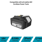2Packs Upgraded 6.0Ah 18V BL1860B with LED Replacement Lithium-ion Battery and Charger Combo Set, Compatible with Makita 18 Volt Battery and Makita 18V Lithium-Ion Cordless Power Tools AmpoStaort