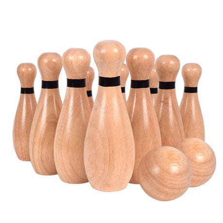 NI-ROU Outdoor Giant Lawn Bowling Games Wooden lawn Set Fun Sports Games Outside or Indoor for Family Adults and Kids Backyard Skittles Carrying Bag with 10 Pins and 2 Balls NI-ROU