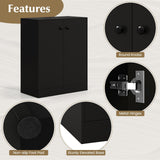 LOKO 2-Door Storage Cabinet, Modern Floor Cabinet with 3-Tier Shelf, Freestanding Side Cabinet with Anti-Toppling Device, Storage Organizer for Living Room, Kitchen, Dining Room, Entryway (Black) LOKO