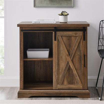 Walker Edison Abbey Modern Farmhouse Sliding X Barn Door Accent Console, 32 Inch, Rustic Oak