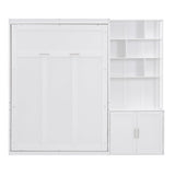GDFStudio Boden Full Size Murphy Bed, Full Size Murphy Bed with Shelves and Cabinet, Wooden Frame, Folding as Storage Shelves and Cabinet, Space Saving Design for Apartment Dorm Bedroom, 600lbs White GDFStudio