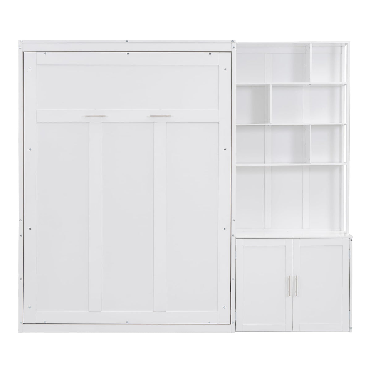 Merax Full Size Murphy Bed, Wood Wall Cabinet Bed with Multiple Storage Shelves and a Cabinet, White Merax