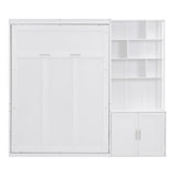 Merax Full Size Murphy Bed, Wood Wall Cabinet Bed with Multiple Storage Shelves and a Cabinet, White Merax