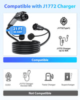 EVDANCE EV Charger Extension Cable, J1772 Extension Cable 40A 21FT Charging Cord for Electric Vehicle 110V-240V Compatible for All SAE J1772 Chargers (40A - 21FT) EVDANCE