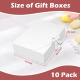 BoShahai 10 PCS Gift Boxes with Lids, 10.6x7.8x3.1 Inch Kraft Paper Gift Box, White with Ribbon, Bridesmaid Proposal Box for Wedding, Packaging, Present, Birthday, Cupcake BoShahai