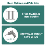 Babelio 26-43" No Bottom Bar Baby Gate for Babies, Elders and Pets, 2-in-1 Hardware Mount Dog Gate for The House, Stairs and Doorways, with Large Walk Thru Door, Black Wood Pattern BABELIO