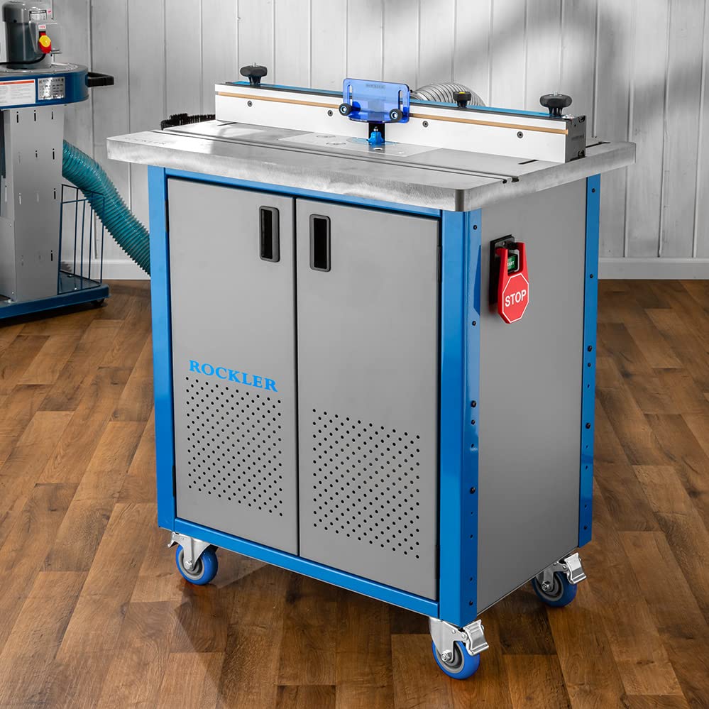 ROCKLER Steel Router Table Cabinet w/Router Dust Collection Box, Swivel Casters, Dual Dust Port & More - Steel Cabinet Holds Router Accessories, ROCKLER