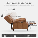 HULALA HOME Power Genuine Leather Recliner Chair with Charging, Rivet Decor Comfy Single Sofa, Solid Wood Legs, Tufted Home Theater Seating for Living Room, Camel HULALA HOME