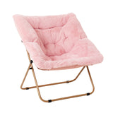 Tiita Comfy Folded Chair, Soft Faux Fur Oversized Folding Accent Chair, Lounge Lazy Chair for Kids Teens Adults, Metal Frame Moon Chair for Bedroom, Living Room, Dorm Rooms, X-Large Pink Tiita