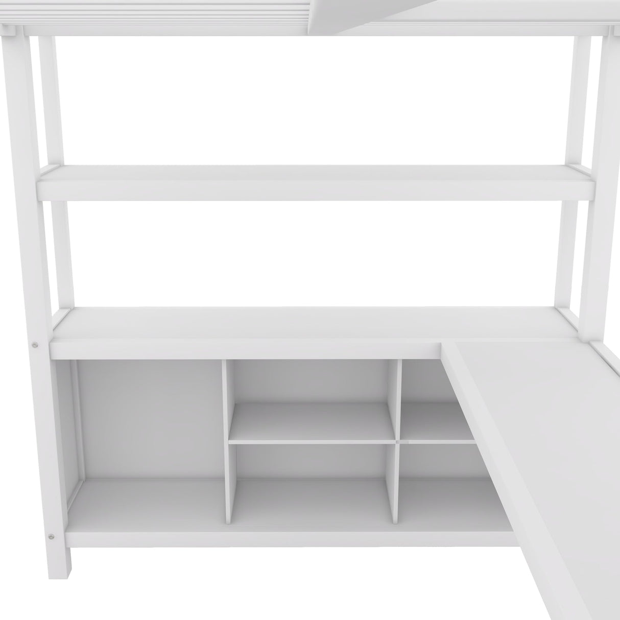 Bellamave Metal Loft Bed with Wardrobe and L-Shaped Desk, Full Size Loft Bed with Storage Cubes and Shelves, Heavy Duty Loft Bed for Kids Teens Adults, White Bellemave
