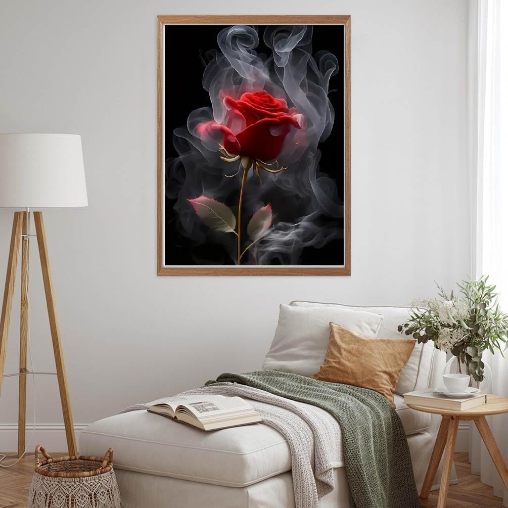 MOMDEDP 5D Rose Diamond Painting Kits for Adults Beginners, Red Flower Diamond Art Kit,DIY Full Round Drill Diamond Dot Gem Art Kits for Adults,Home Wall Decor 12x12 Inch MOMDEDP
