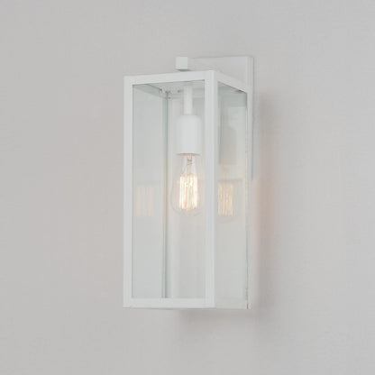 Globe Electric 44836 Bowery 1-Light Outdoor Indoor Wall Sconce, Matte White, Clear Glass Shade, Bulb Not Included - WoodArtSupply