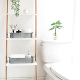 Mkono Metal Storage Basket for Toilet Tank Top Bathroom Decor, Galvanized Tray with Handle for Shelves, Farmhouse Toilet Paper Holder Organizing Bin Box for Countertop Living Room, Set of 2, Silver Mkono