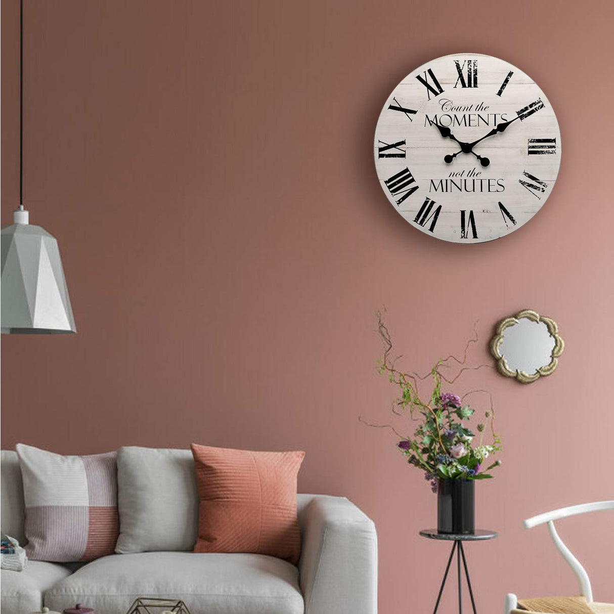 ALNHF 24 Inch Inspritional Silent Quartz Clock,White Distressed Shiplap Farmhouse Wooden Wall Clocks for Indoor Decor ALNHF