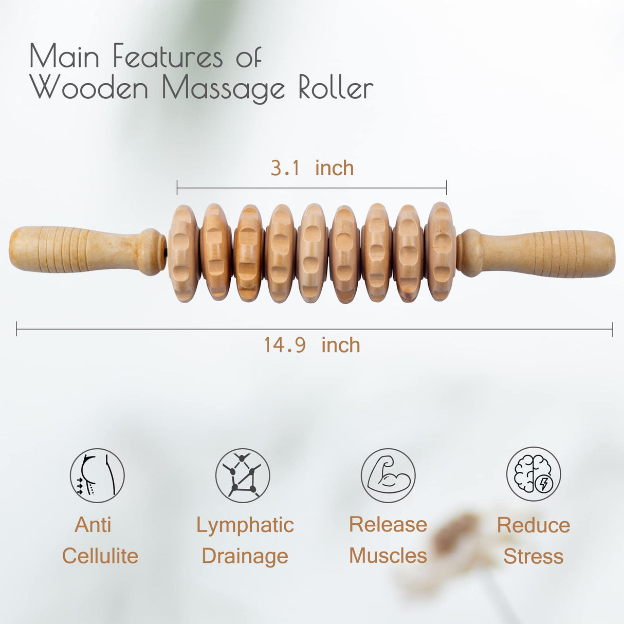 Wooden Massage Roller Wood Therapy Massage Tools for Body Shaping, Anti Cellulite Wood Roller Masssager, Manuel Wooden Fascia Massage Roller, Wood Body Sculpting Tools, Wood Body Massage Roller cococar