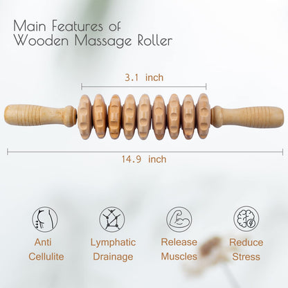 Wooden Massage Roller Wood Therapy Massage Tools for Body Shaping, Anti Cellulite Wood Roller Masssager, Manuel Wooden Fascia Massage Roller, Wood Body Sculpting Tools, Wood Body Massage Roller