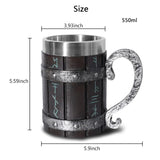 Vintage Handmade Wooden Beer Barrel Mug,Bar Restaurant Mug With Handle,Resin Bucket Mug for Men Coffee Beverage Cocktail,Stainless Steel Liner Beer Stein Tankard Beer Cup Unique Gift Mug HQSLPS