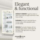Howard Miller Sheena II Curio Cabinet – White Wire Brushed Display Cabinet Reclaimed Wood Look Aged Nickel Base & Square Pulls Hinged Glass Doors Adjustable Shelves & Mirrored Back for Home Decor Howard Miller