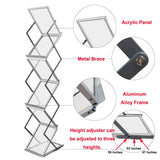 HUAZI Foldable Aluminum Magazine Rack, Portable Pop-up Display Stand, 6 Pockets, A4 Size, for Trade Shows, Office, Retail Store HUAZI