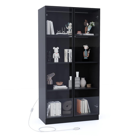 ZORPLIX Display Cabinet with LED Lights, Glass Display Case Cabinet with 4-Tier Shelves, Curio Cabinet with 2 Glass Doors, Storage Cabinet for Collectibles, Living Room ZORPLIX