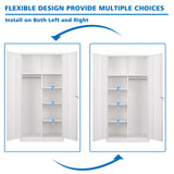 BYNSOE Metal Storage Locker Cabinet, Metal Locker 72” White Tall Steel Wardrobe, Employees Locker with Hanging Rod Shelves and Lockable Doors for Home,School,Office-Assembly Required (White-Style 3) BYNSOE