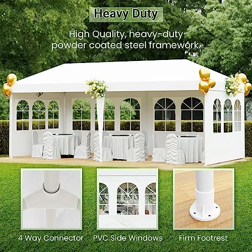 10x20 Outdoor Gazebo Wedding Party Tent Canopy Tent with 4 Removable Sidewalls,White FDW