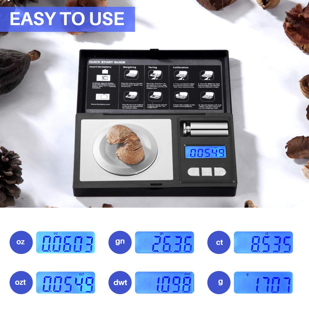 THINKSCALE Milligram Scale, 50g/0.001g Digital Jewelry Scale, Micro Gram Scale for Powder, Medicine, Gold, Gem, Reloading, Mg Scale 6 Units, Tare, Cal Weight Included THINKSCALE