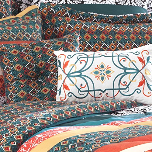 Lush Decor Boho Striped Reversible 7 Piece Comforter Bedding Set, King, Turquoise & Tangerine Lush Decor