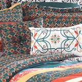 Lush Decor Boho Striped Reversible 7 Piece Comforter Bedding Set, King, Turquoise & Tangerine Lush Decor