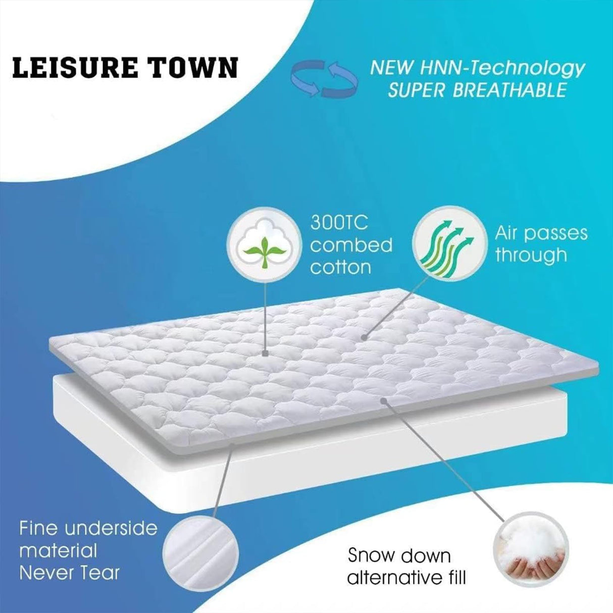 LEISURE TOWN Queen Mattress Pad Fitted Quilted Cotton Mattress Cover Cooling Soft Pillow Top Mattress Topper with Down Alternative Filling Mattress Protector with 8-21 Deep Pocket (60x80 White) LEISURE TOWN