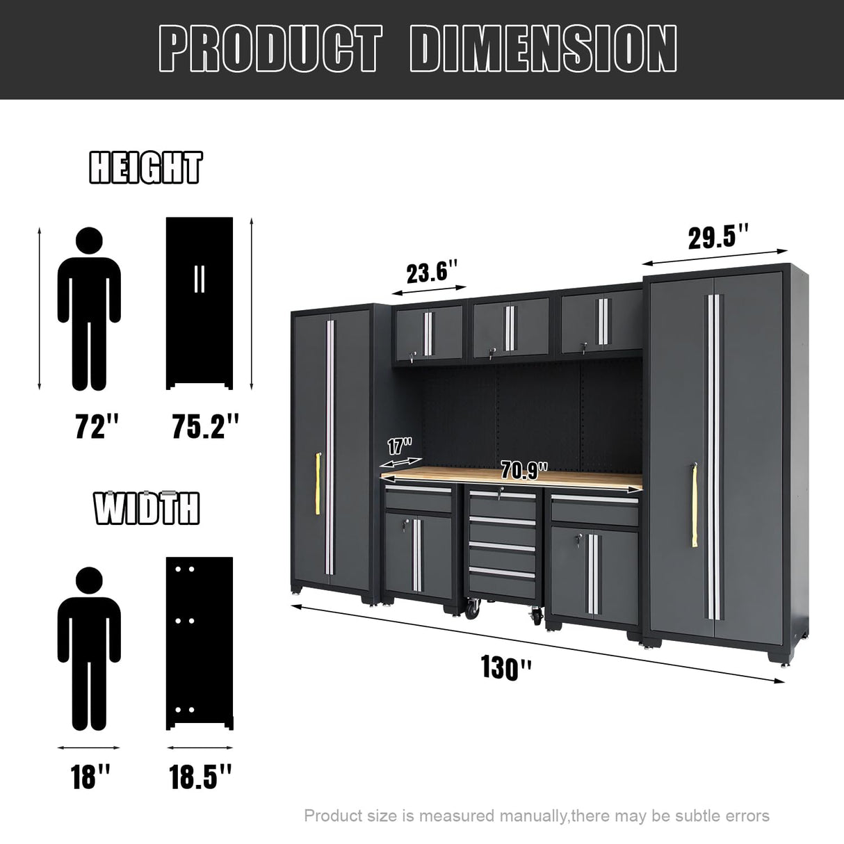 HPDMC Garage Storage Cabinet System 9-Pcs Workshop Set Garage Cabinets and Storage System with Steel Cabinet Drawers, Rolling Chest, Workbench, Pegboard for Garage Tool Organization, Black and Grey HPDMC