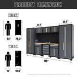 HPDMC Garage Storage Cabinet System 9-Pcs Workshop Set Garage Cabinets and Storage System with Steel Cabinet Drawers, Rolling Chest, Workbench, Pegboard for Garage Tool Organization, Black and Grey HPDMC