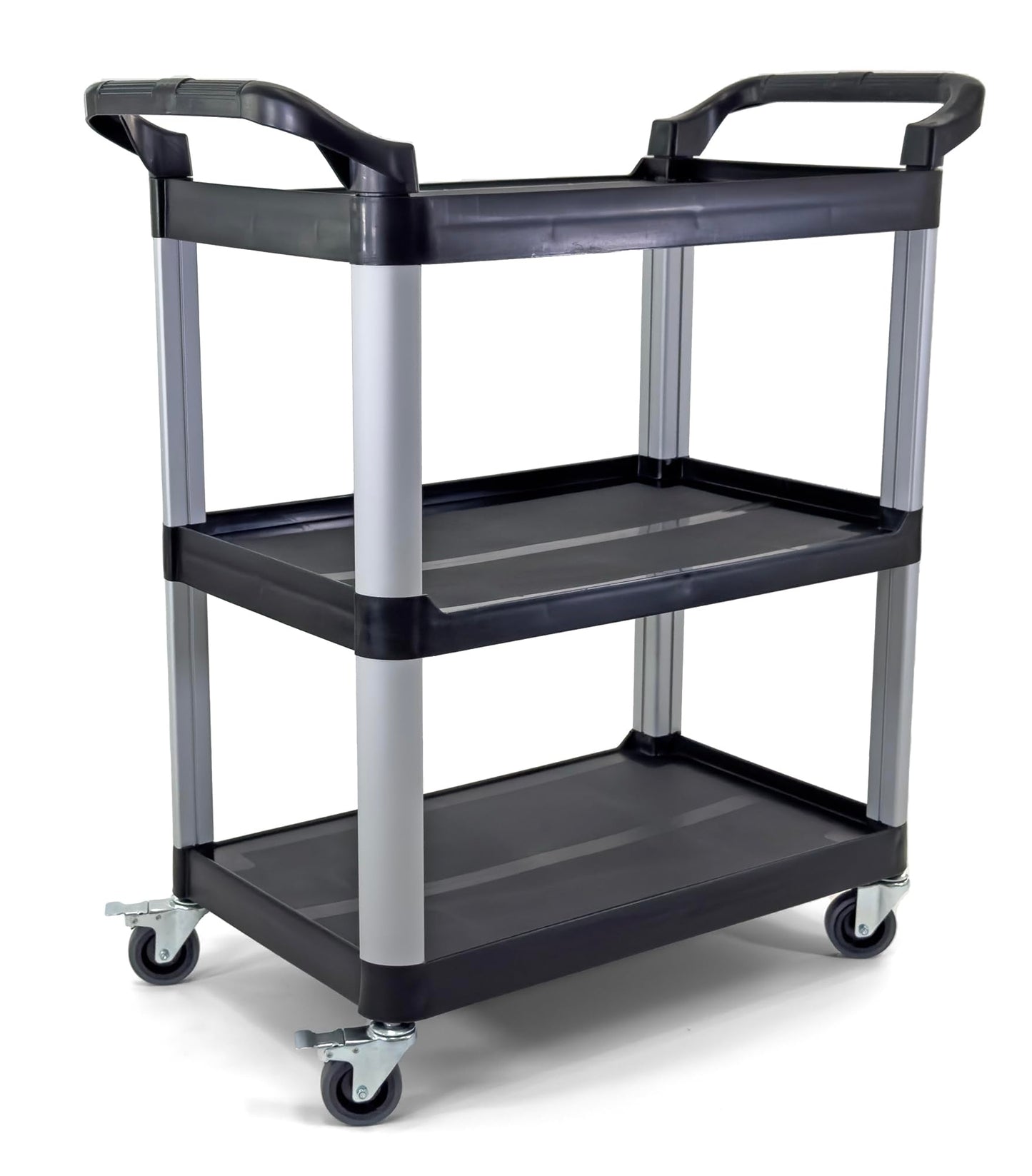 Commercial Heavy-Duty Utility Service Cart | 3 Shelf | | 450 Lbs Max Capacity | Rolling Utility Cart W 33" x H 37" x D 16" Black