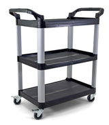 Commercial Heavy-Duty Utility Service Cart | 3 Shelf | | 450 Lbs Max Capacity | Rolling Utility Cart W 33" x H 37" x D 16" Black Farag Janitorial