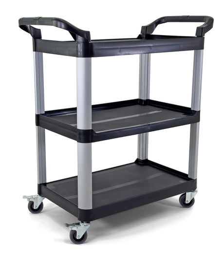 Commercial Heavy-Duty Utility Service Cart | 3 Shelf | | 450 Lbs Max Capacity | Rolling Utility Cart W 33" x H 37" x D 16" Black Farag Janitorial