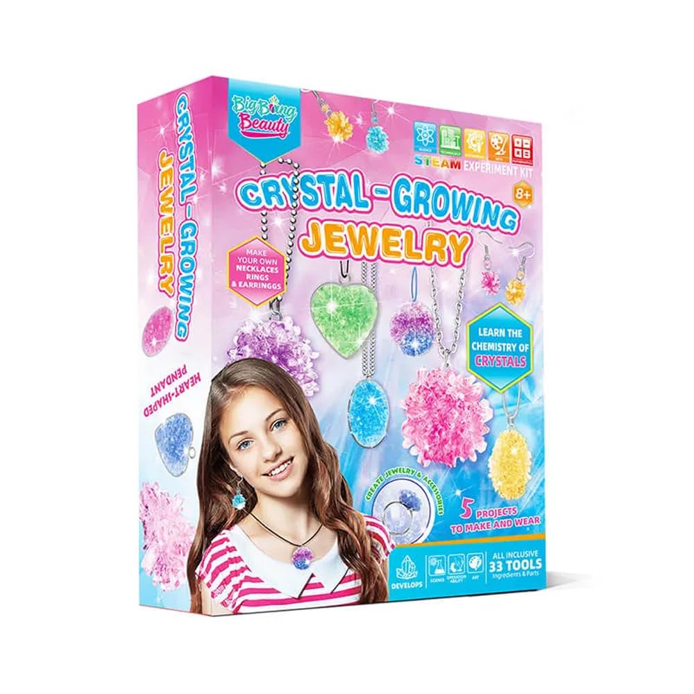 LIVEVIE Crystal Growing Jewelry Kit, Create 6 Jewelry Pieces for Kids - DIY Sparkling Pendants, Necklaces & Earrings Educational Science Kit for Hands-On Learning & Creativity LIVEVIE