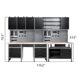 Wood Top Workbench Set System, Included Pegboard Wall Cabinets Wood Table Top, for Garage Basement JZD