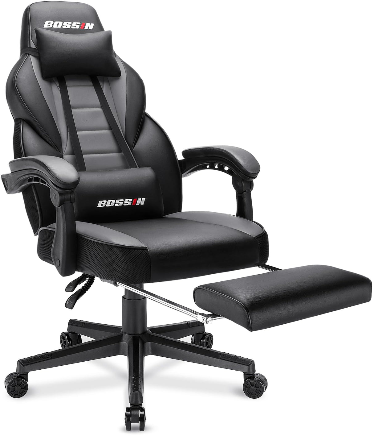 BOSSIN Gaming Chair with Massage, Ergonomic Heavy Duty Design with Footrest and Lumbar Support, Large Size Cushion High Back Office Chair, Big and Tall Gaming Computer Chair for Kids BOSSIN