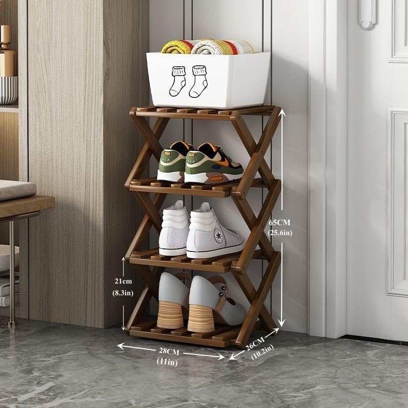 XZXWZX Shoe Rack, Bamboo Foldable Shoes Organizer Free Standing Shelf for Entryway, Closet, Bedroom, Hallway, | Natural | Functional | Multifunctional Shoe Rack (Wood Color) 4 Layers XZXWZX